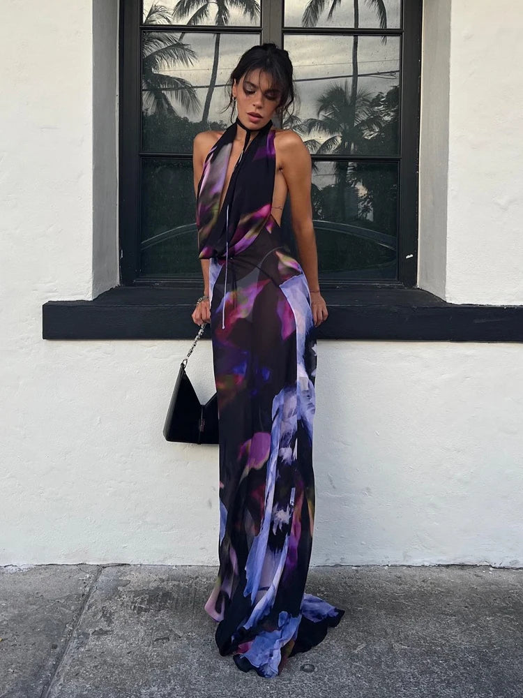 Purple Halter Backless Maxi Dress – Beach & Party Fit