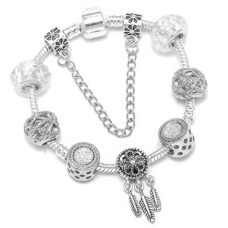 Vintage Silver Charm Bracelet – Crystal Beads for Women - Viva Bella