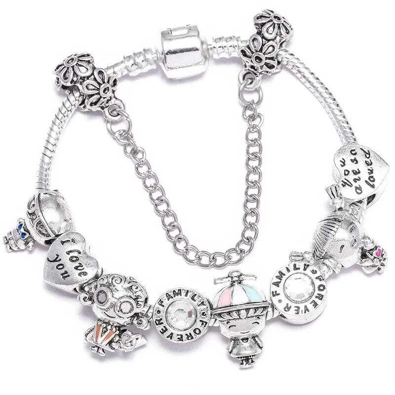 Vintage Silver Charm Bracelet – Crystal Beads for Women - Viva Bella