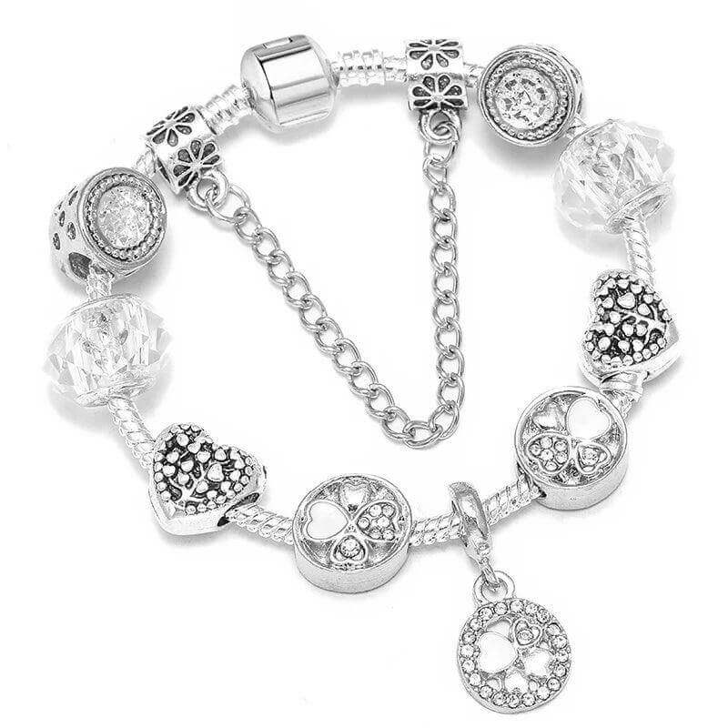 Vintage Silver Charm Bracelet – Crystal Beads for Women - Viva Bella