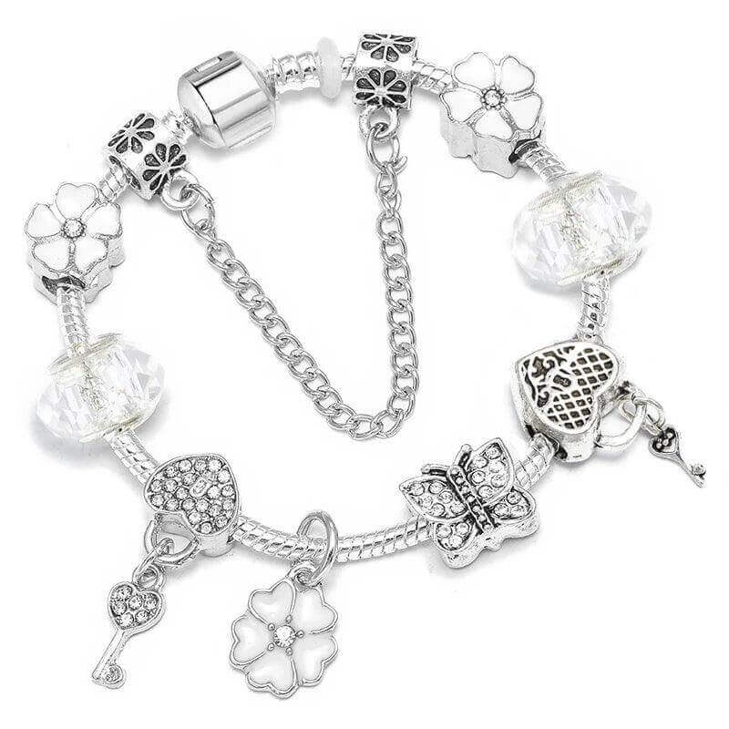 Vintage Silver Charm Bracelet – Crystal Beads for Women - Viva Bella