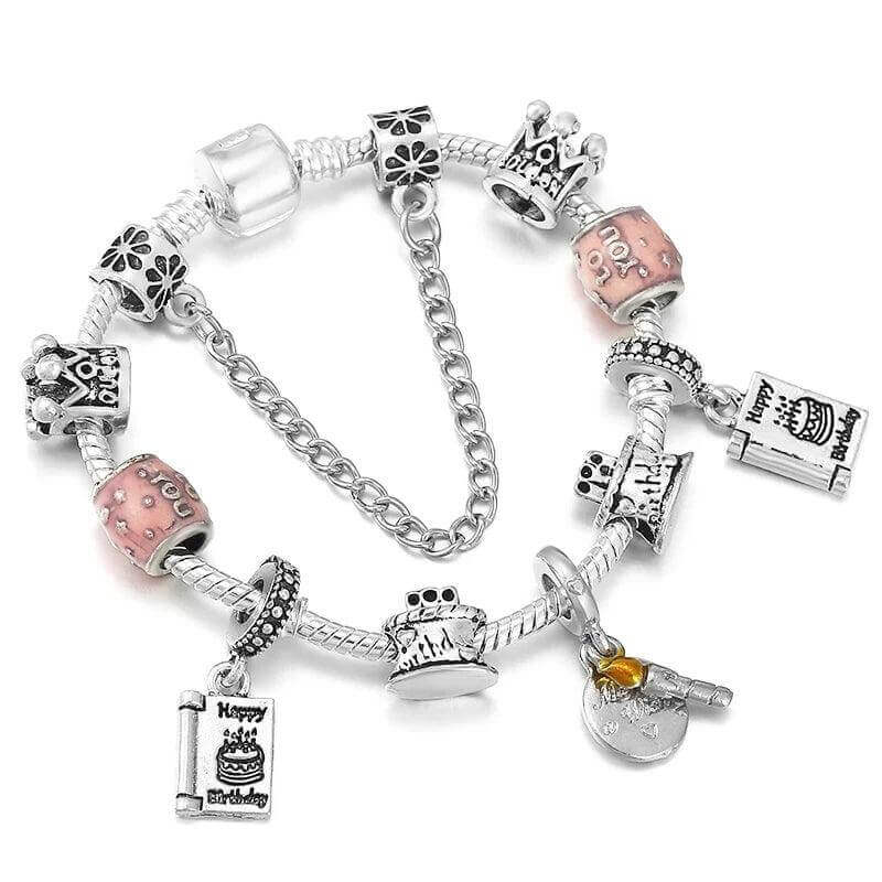 Vintage Silver Charm Bracelet – Crystal Beads for Women - Viva Bella