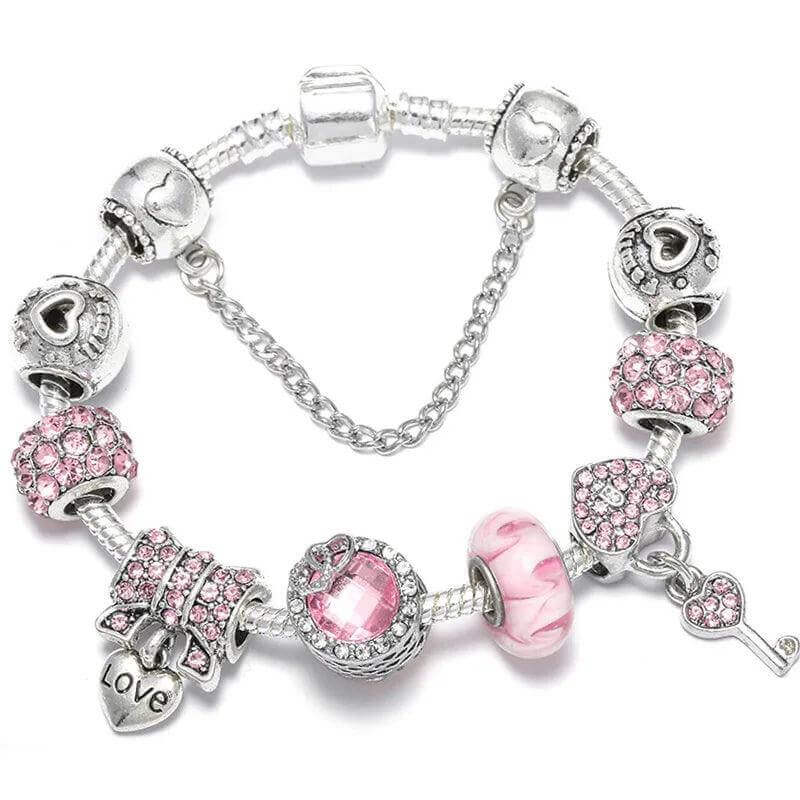 Vintage Silver Charm Bracelet – Crystal Beads for Women - Viva Bella