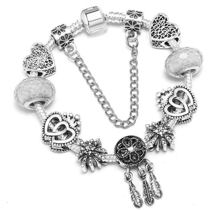 Vintage Silver Charm Bracelet – Crystal Beads for Women - Viva Bella