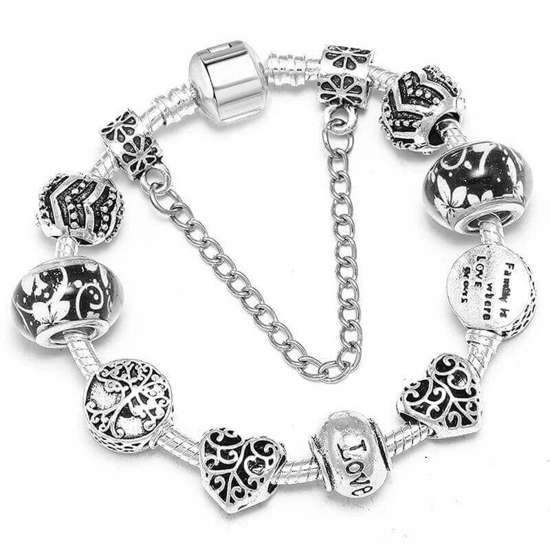 Vintage Silver Charm Bracelet – Crystal Beads for Women - Viva Bella