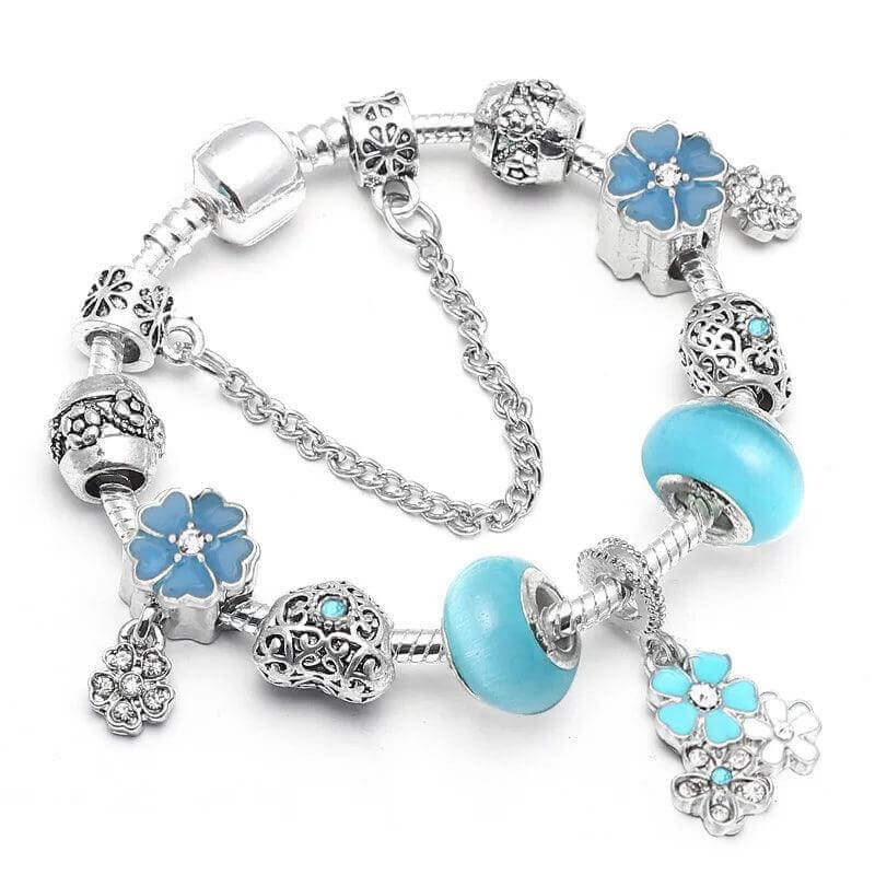 Vintage Silver Charm Bracelet – Crystal Beads for Women - Viva Bella