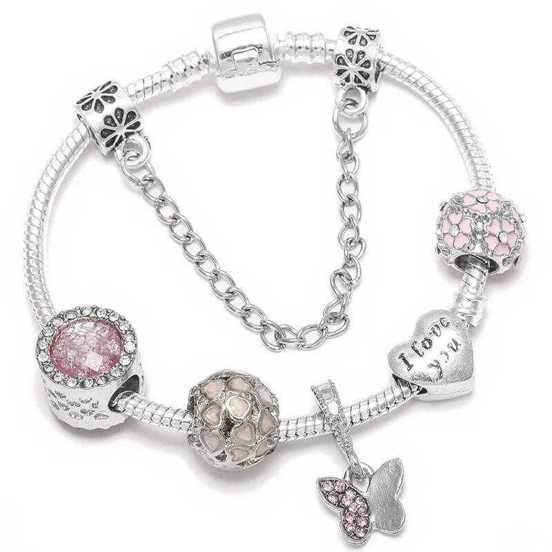 Vintage Silver Charm Bracelet – Crystal Beads for Women - Viva Bella