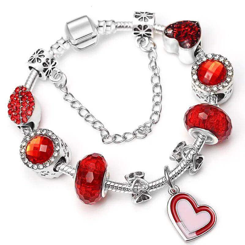Vintage Silver Charm Bracelet – Crystal Beads for Women - Viva Bella