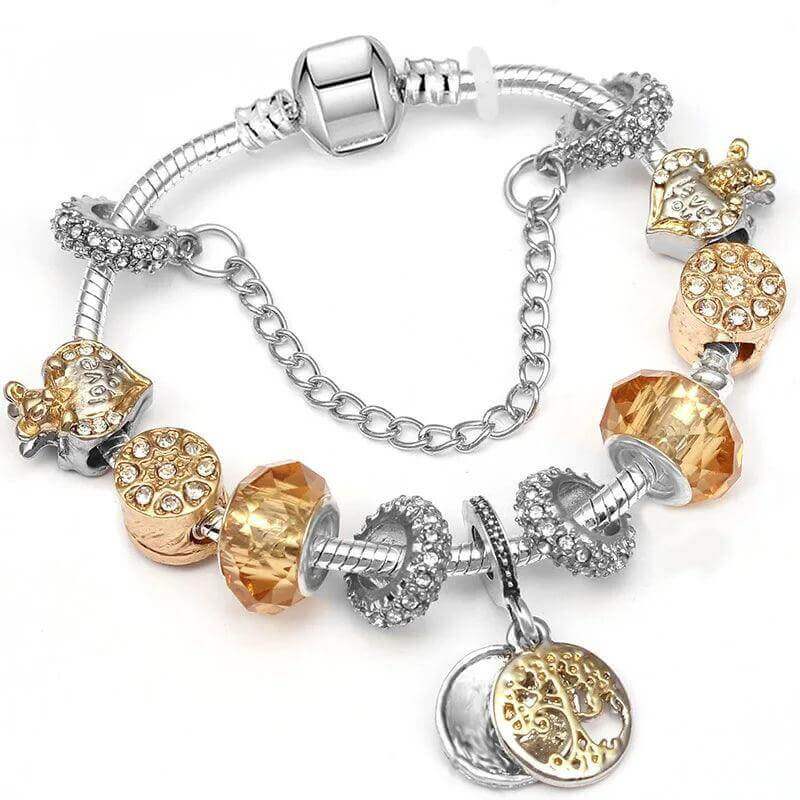 Vintage Silver Charm Bracelet – Crystal Beads for Women - Viva Bella