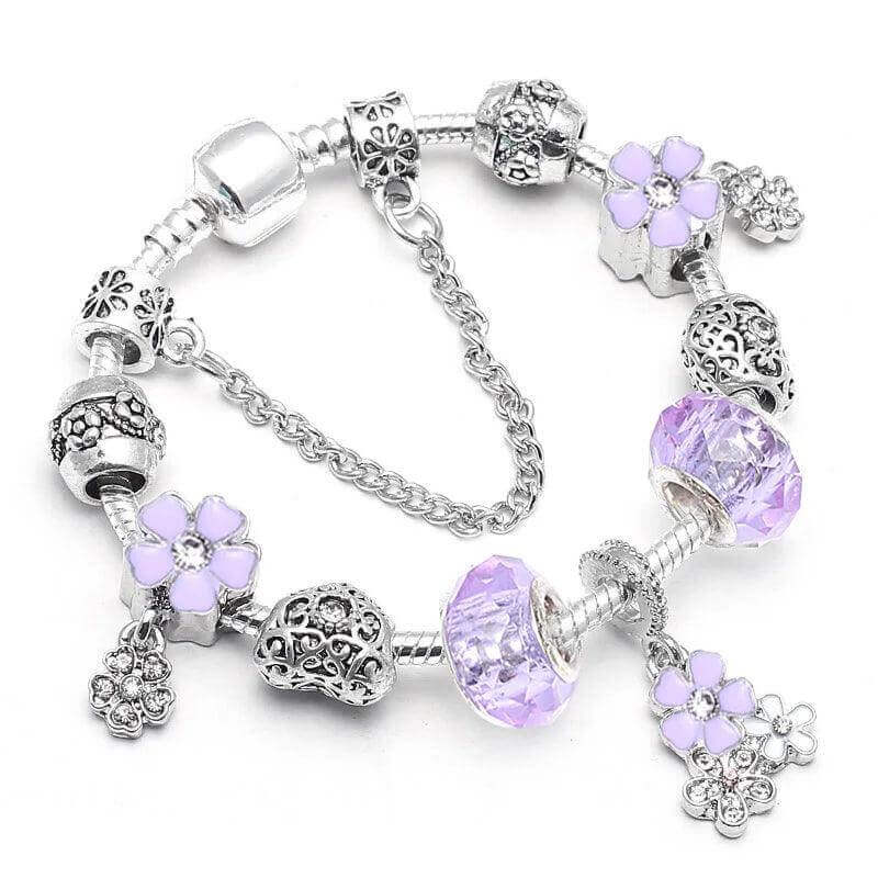 Vintage Silver Charm Bracelet – Crystal Beads for Women - Viva Bella