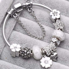 Vintage Silver Charm Bracelet – Crystal Beads for Women - Viva Bella