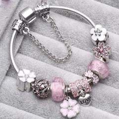 Vintage Silver Charm Bracelet – Crystal Beads for Women - Viva Bella