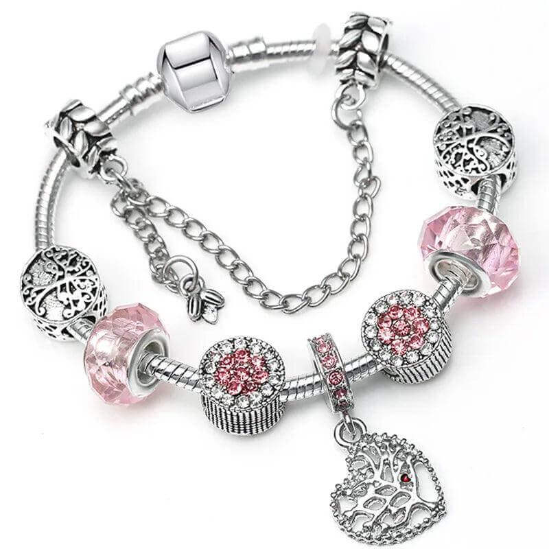 Vintage Silver Charm Bracelet – Crystal Beads for Women - Viva Bella
