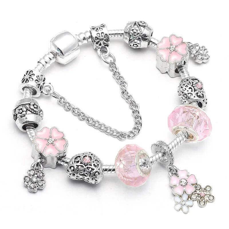 Vintage Silver Charm Bracelet – Crystal Beads for Women - Viva Bella