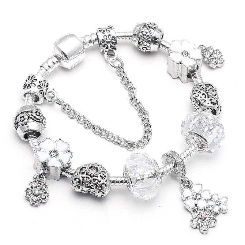 Vintage Silver Charm Bracelet – Crystal Beads for Women - Viva Bella