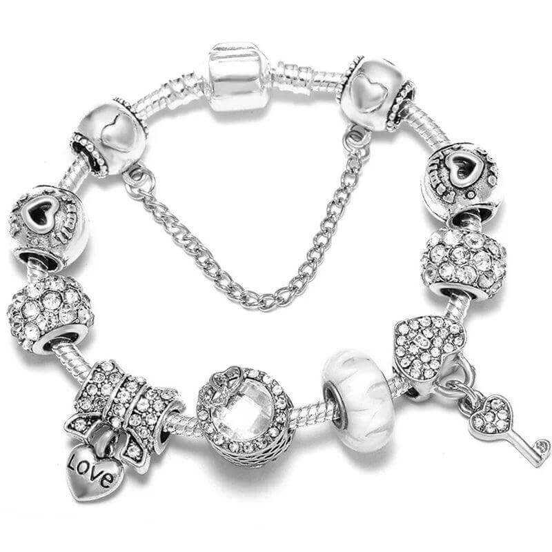 Vintage Silver Charm Bracelet – Crystal Beads for Women - Viva Bella