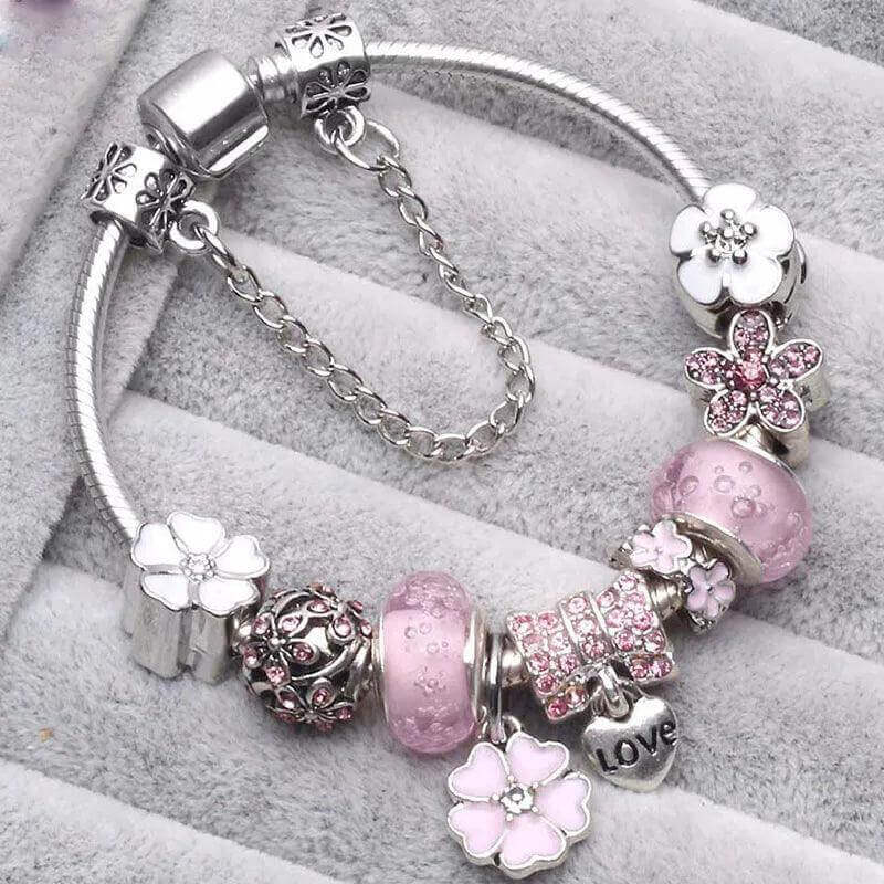 Vintage Silver Charm Bracelet – Crystal Beads for Women - Viva Bella