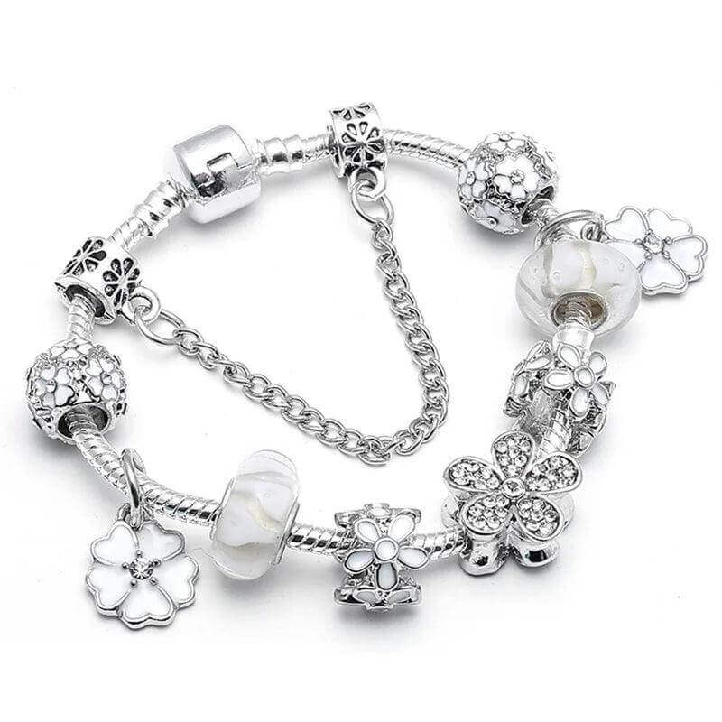 Vintage Silver Charm Bracelet – Crystal Beads for Women - Viva Bella