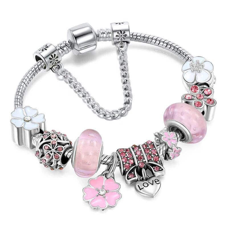 Vintage Silver Charm Bracelet – Crystal Beads for Women - Viva Bella