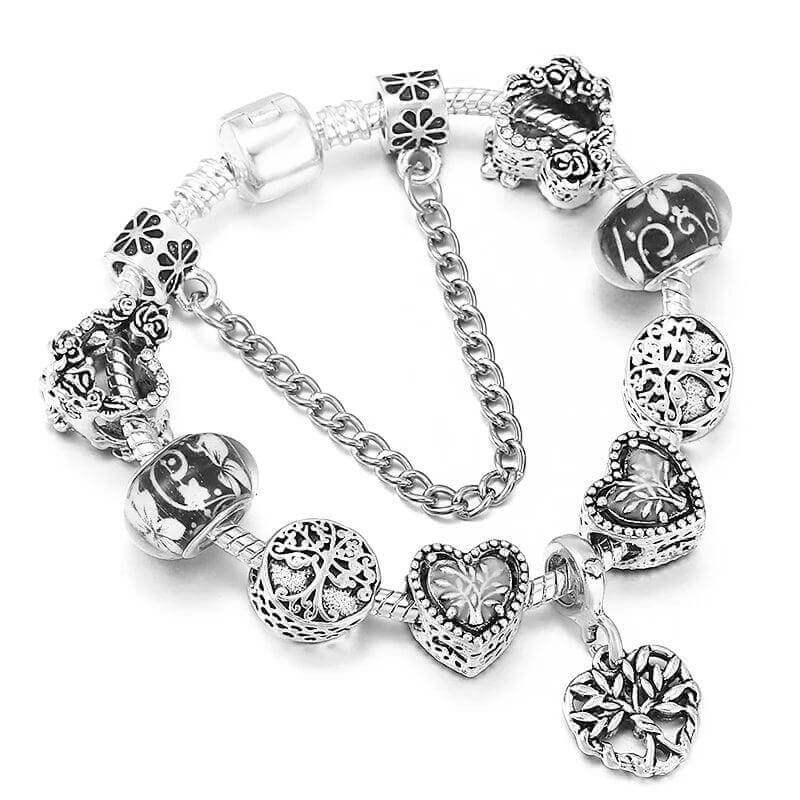 Vintage Silver Charm Bracelet – Crystal Beads for Women - Viva Bella