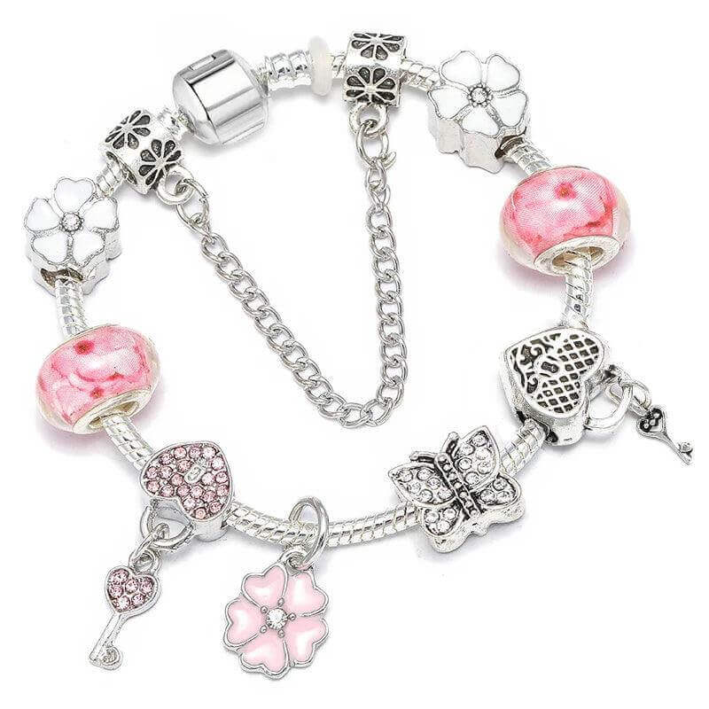 Vintage Silver Charm Bracelet – Crystal Beads for Women - Viva Bella