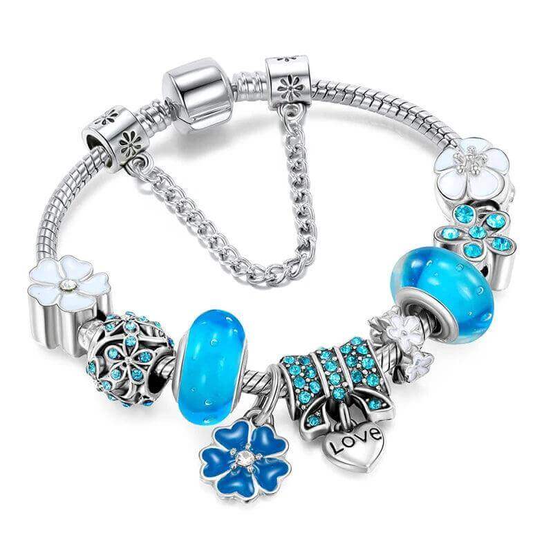Vintage Silver Charm Bracelet – Crystal Beads for Women - Viva Bella