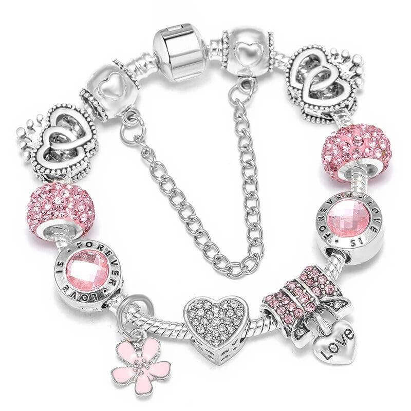 Vintage Silver Charm Bracelet – Crystal Beads for Women - Viva Bella