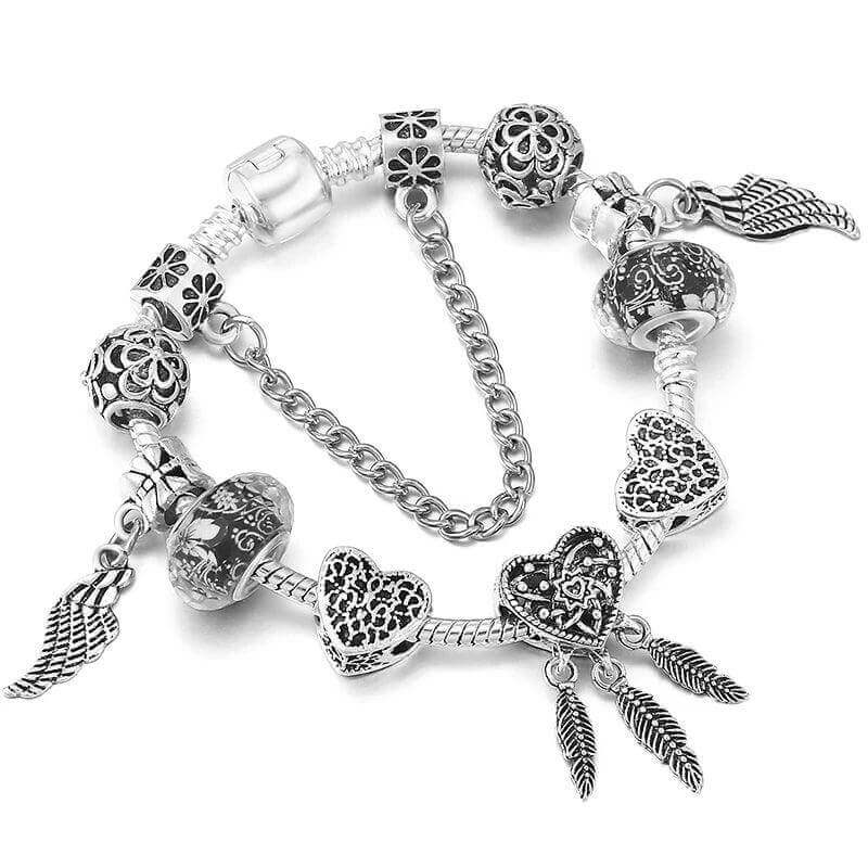 Vintage Silver Charm Bracelet – Crystal Beads for Women - Viva Bella