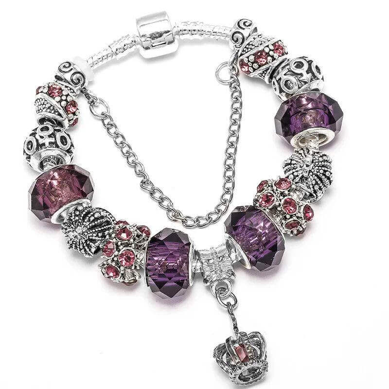 Vintage Silver Charm Bracelet – Crystal Beads for Women - Viva Bella