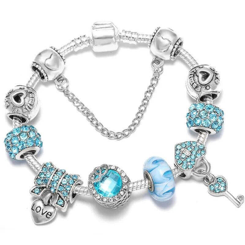 Vintage Silver Charm Bracelet – Crystal Beads for Women - Viva Bella