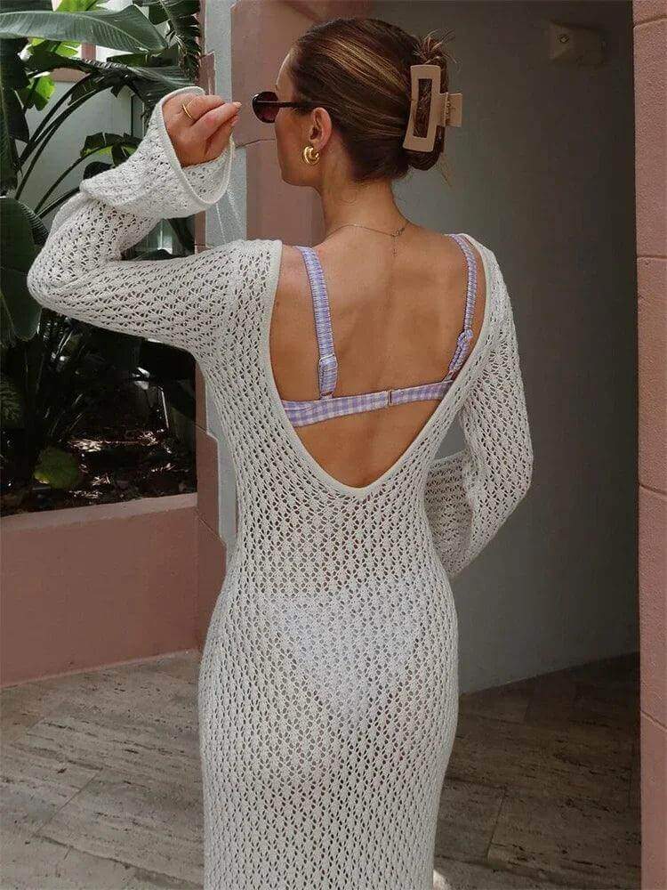 White Knit Beach Maxi Dress - Viva Bella