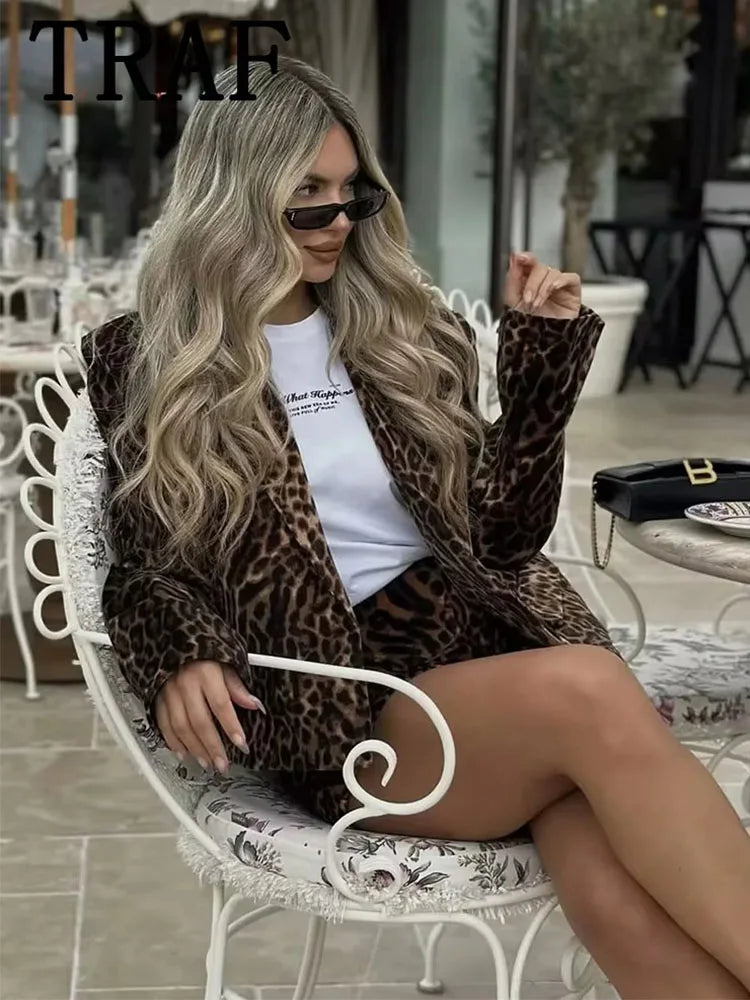 Leopard Blazer & Mini Skirt Set – Bold Statement Look