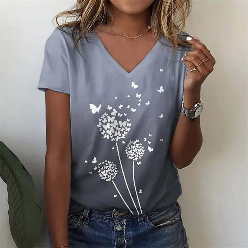 Women V-neck 3d Dragonfly Print T Shirt - Viva Bella