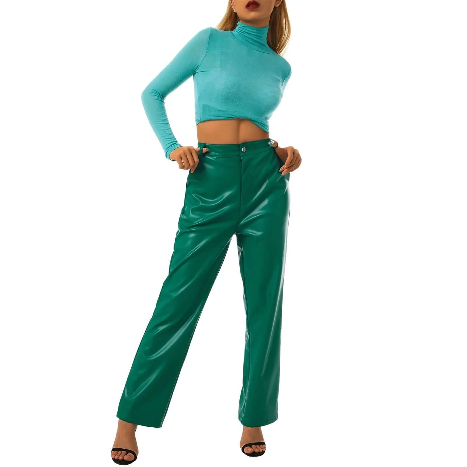 High-Waist PU Leather Trousers – Edgy & Comfortable - Viva Bella