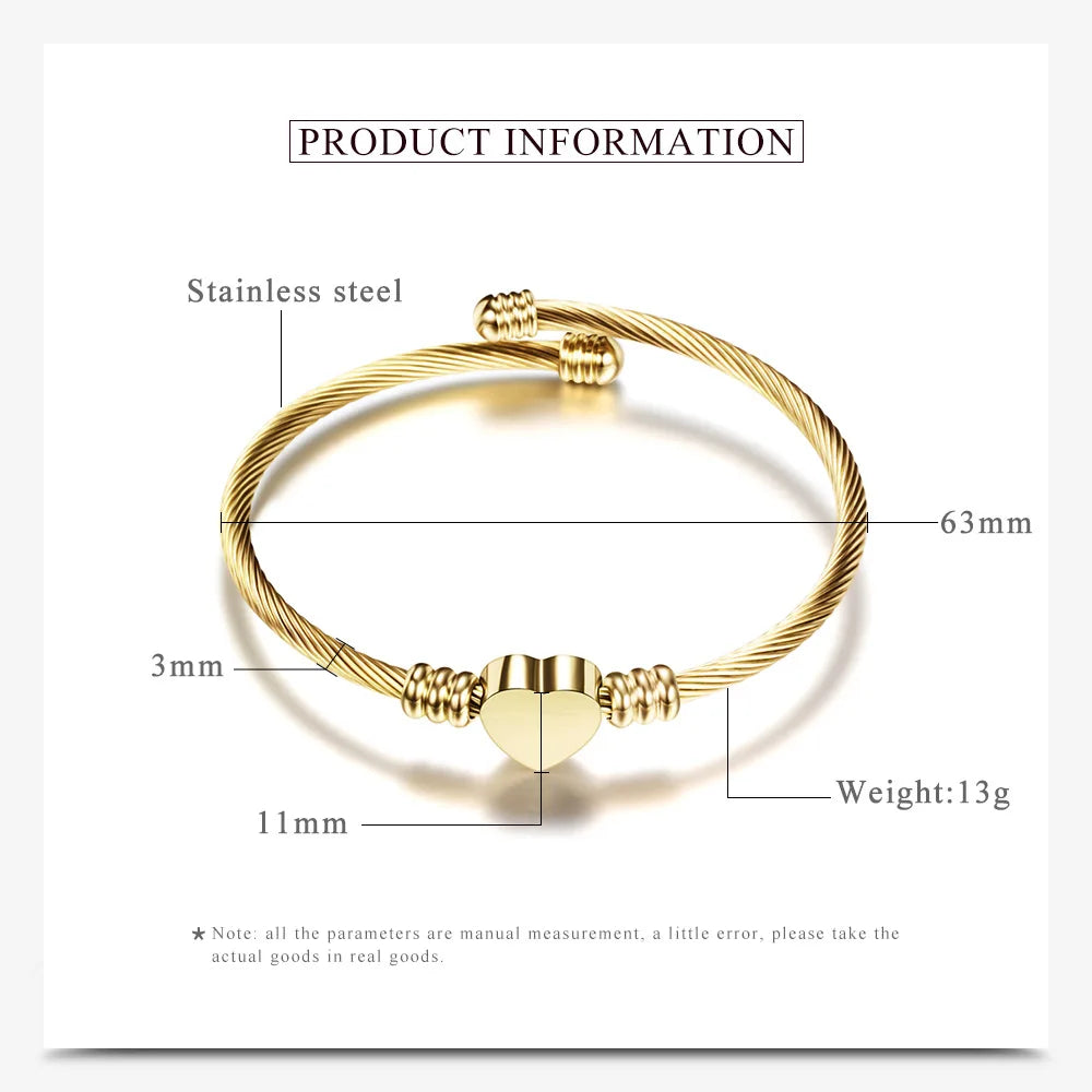 Stainless Steel Cable Heart Bracelet - Viva Bella