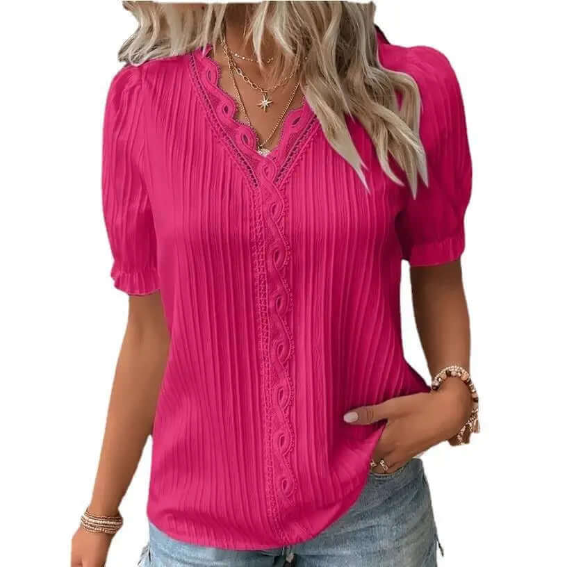 Fashion V-neck Patchwork Tops - Viva Bella