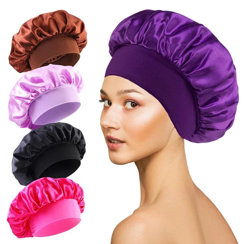 1pcs Soft Silk Satin Lined Bonnet Large Satin Hair Bonnet Household Sleep Shower Cap Hair Wrap Cover for Long Hair Salon Tool - Viva Bella