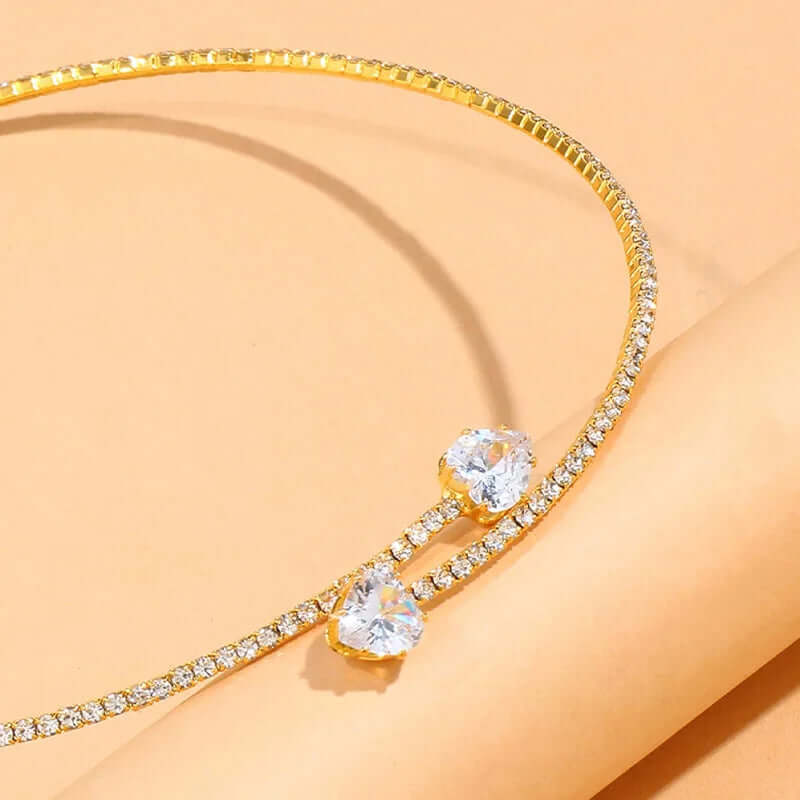 Rhinestone Heart Choker – Elegant Open Collar Necklace - Viva Bella