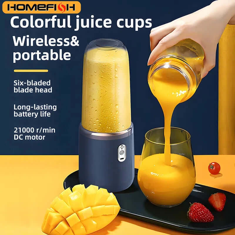 Portable Juicer Blender 400ml Electric Fruit Juicer USB Charging Lemon Orange Fruit Juicing Cup Smoothie Blender Machine 2cups - Viva Bella