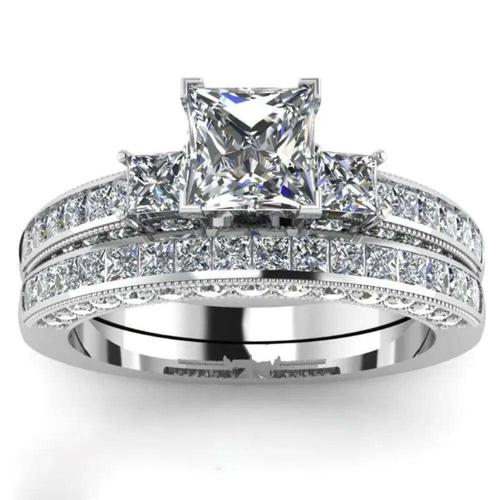 Couple Rings Set – Zirconia & Stainless Steel Wedding Jewelry - Viva Bella