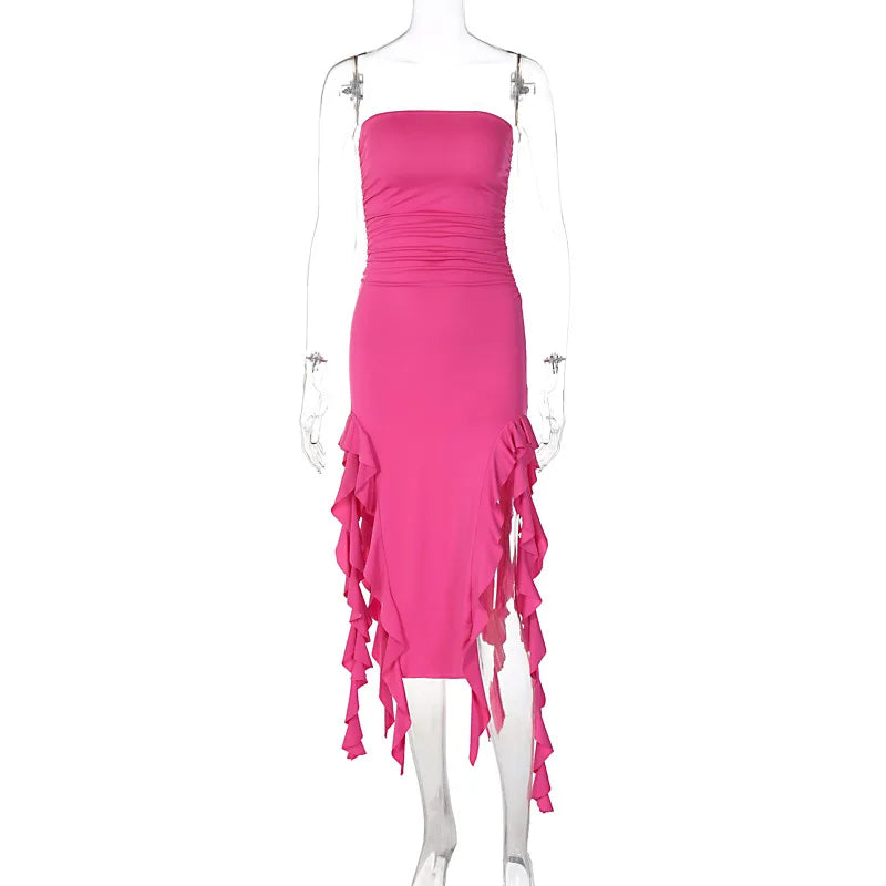 Summer New Y2K Sexy Hot Girl One-shoulder Jellyfish Style Fungus Sexy Breast-wrapped Irregular Dress