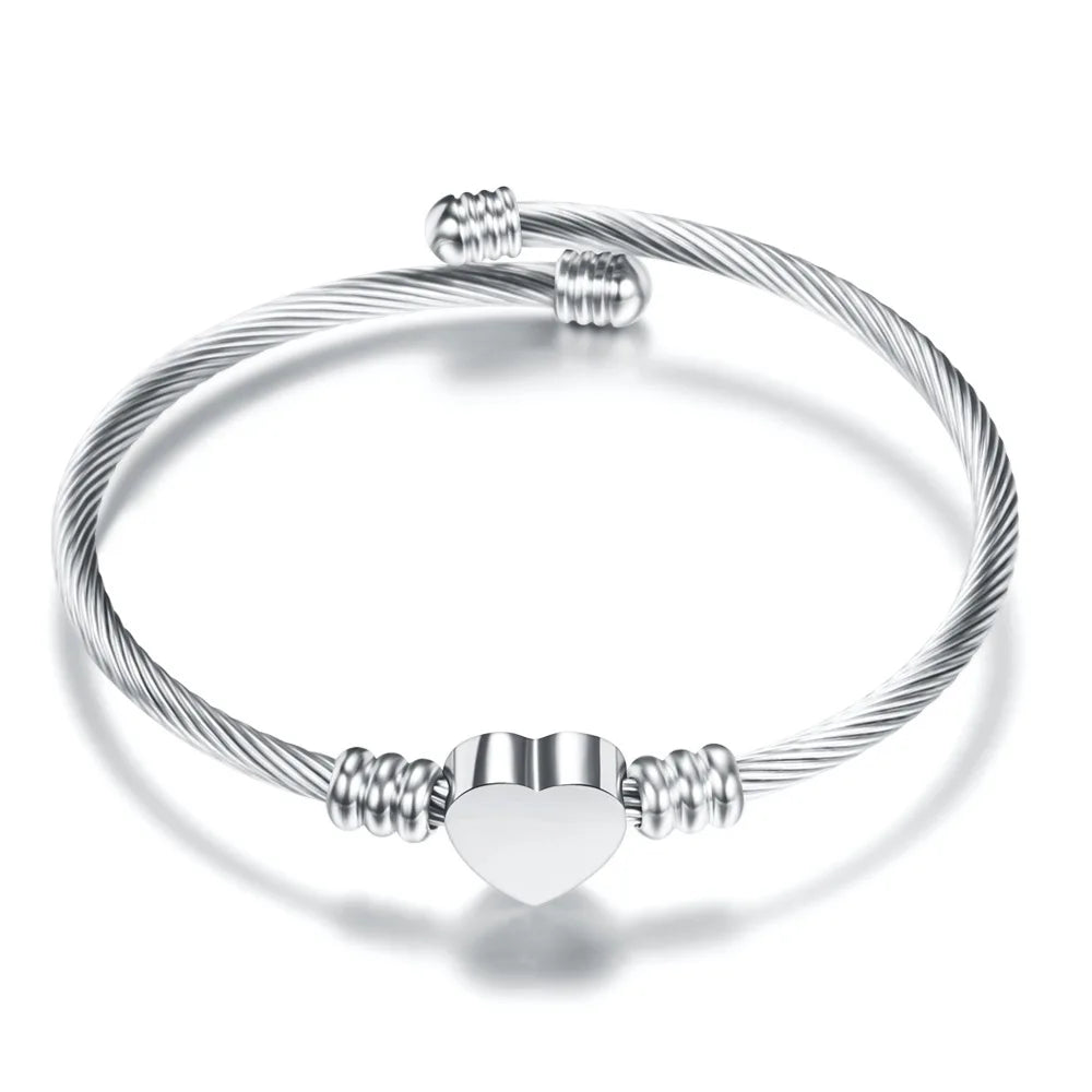 Stainless Steel Cable Heart Bracelet - Viva Bella