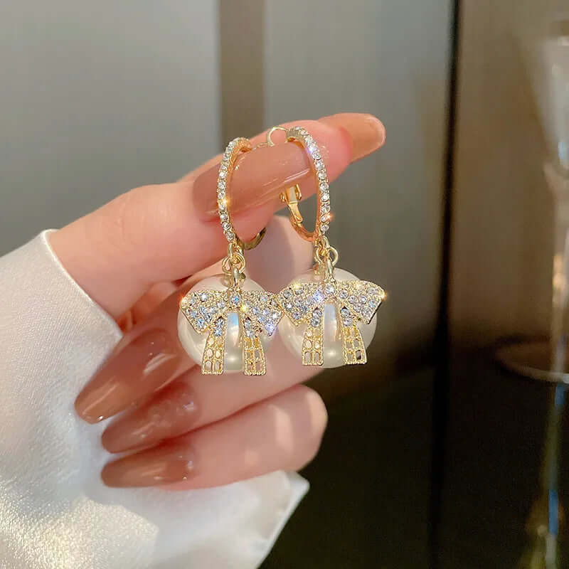Luxury Gold Color Zircon Bowknot Stud Earrings - Viva Bella