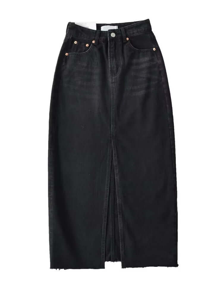 Front Slit Denim Maxi Skirt – Chic & Timeless Style - Viva Bella