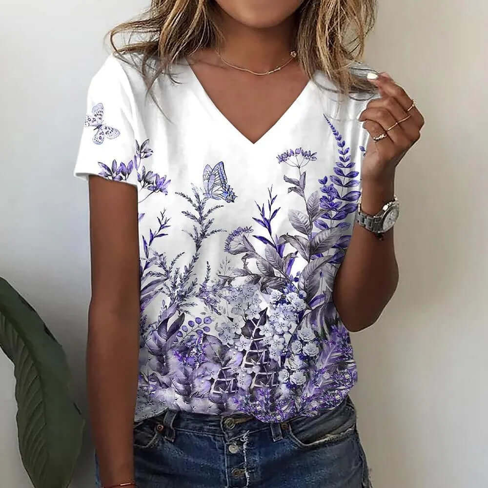 Women V-neck 3d Dragonfly Print T Shirt - Viva Bella