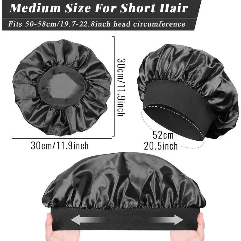 1pcs Soft Silk Satin Lined Bonnet Large Satin Hair Bonnet Household Sleep Shower Cap Hair Wrap Cover for Long Hair Salon Tool - Viva Bella