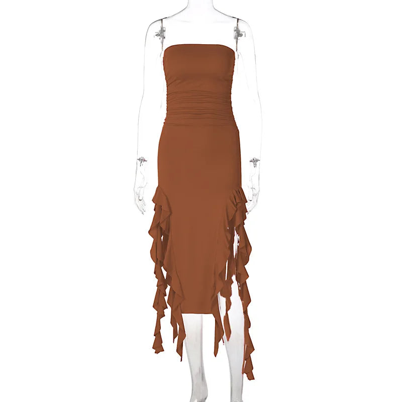 Summer New Y2K Sexy Hot Girl One-shoulder Jellyfish Style Fungus Sexy Breast-wrapped Irregular Dress