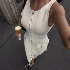 Ribbed Knit Buttoned Dress – Elegant & Sleek Fit