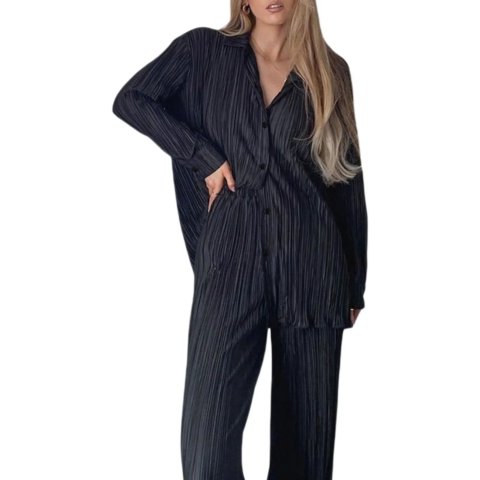 Soft Button-Down Shirt & Pleated Pants Set – Effortless Power Dressing - Viva Bella