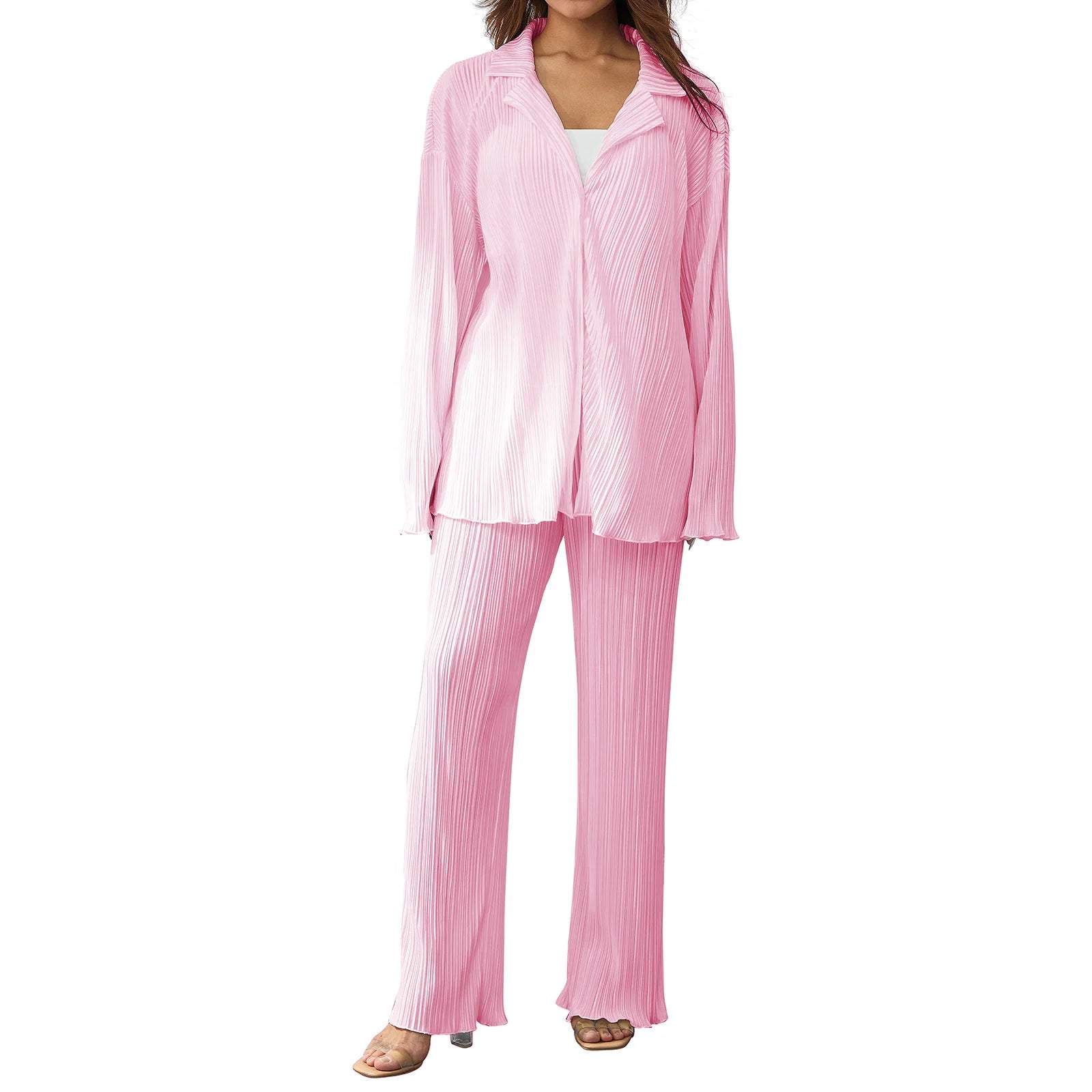 Soft Button-Down Shirt & Pleated Pants Set – Effortless Power Dressing - Viva Bella